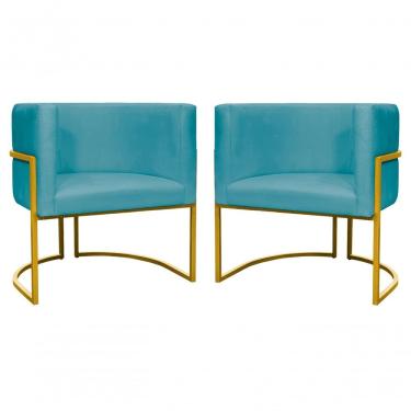 Imagem de Kit 2 Poltronas Decorativa Luxo Base De Metal Dourada Escritório Recepção Sala Suede Verde Agua Eli Móveis E Decoração