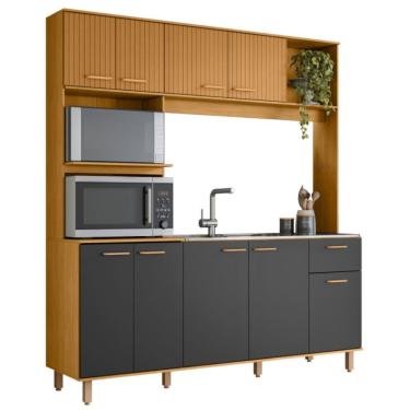 Imagem de Kit Armário Cozinha Liz 9 Portas Freijó Grafite Poliman