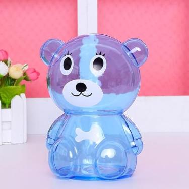 Imagem de Ykybhx Cofrinho fofo urso azul cofrinho inquebrável plástico transparente para meninas meninos caixa de dinheiro transparente decoração de casa 15 cm