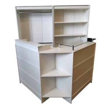 Imagem de Kit Balcão + Cabideiro + Prateleira Loja 100% Mdf Branco - Suprema Móveis
