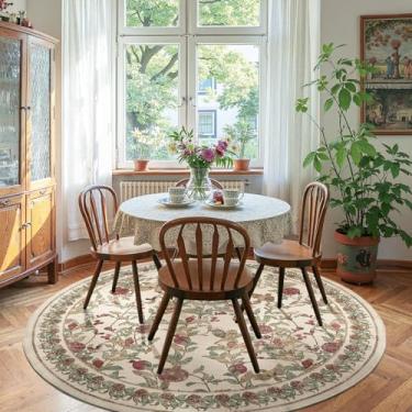 Imagem de jinchan Tapete redondo floral de 2,1 m, lavável, vintage, macio, antiderrapante, vermelho, verde, 2,8 m, círculo, tapete com destaque para sala de estar, sala de jantar, quarto, escritório em casa