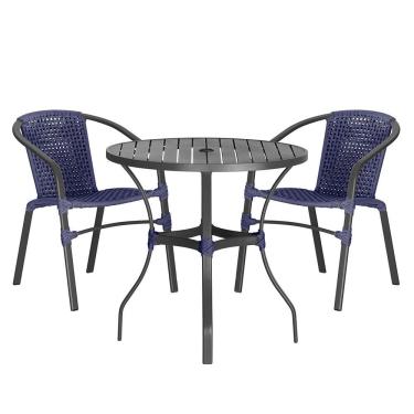 Imagem de 02 Cadeiras Floripa E Mesa Roma 80cm Preta Trama Original Azul