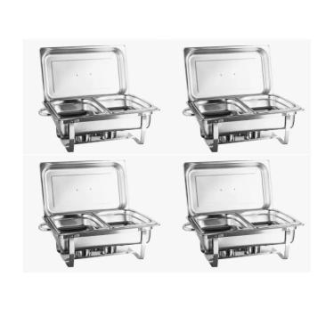 Imagem de KIT 4 Rechaud Buffet Inox 13L 2 Cubas 1/2  Profissional