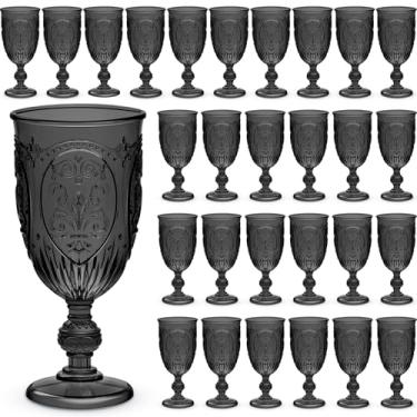 Imagem de Wiwiqing 48 peças de taças de plástico vintage de 212 g taças de vinho de plástico coloridas retrô em relevo para bar de vinhos, suco, chá de bebê, recepção de casamento, festa de grande evento (preto