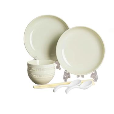 Imagem de Conjunto de pratos brancos trufas resistentes a altas temperaturas simples e requintados para uso doméstico francês - conjunto de 8 peças com prato fundo