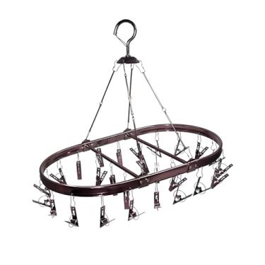 Imagem de MACAJM Escorredor de meias de alumínio anodizado – 26 clipes antiderrapantes e gancho resistente ao vento, secagem para meias, roupas de bebê, roupas íntimas e delicadas. Design oval e de uma peça (1