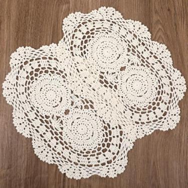 Imagem de Doilies de renda de crochê feitos à mão, 2 peças de jogo americano bege oval de algodão, cachecol de mesa de algodão floral, porta-copos de malha, jogo americano para sala de jantar, quarto, sofá, 33