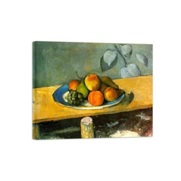 Imagem de Natureza Morta Quadro Parede em Tela-Famosas Pinturas para Sala de Jantar-Pêssegos peras e uvas-Decoração Cozinha Vintage 20x25cm Tela Embrulhada