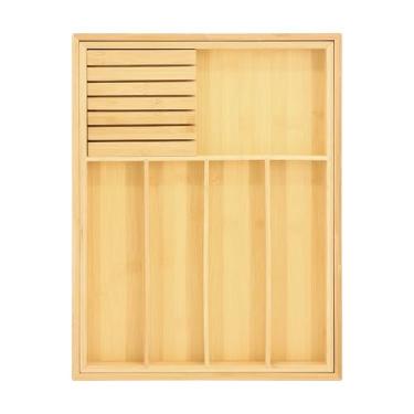 Imagem de Elama Bandeja organizadora expansível de madeira de bambu, armazenamento de utensílios, gaveta de mesa (bandeja expansível)