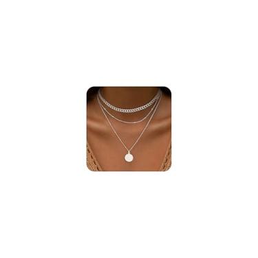 Imagem de Colar em camadas de ouro e prata para mulheres, não mancha, gargantilha delicada, colar grosso, pingente de pilha, conjunto de colar de corrente com pingente de pingente banhado a ouro 14K longo