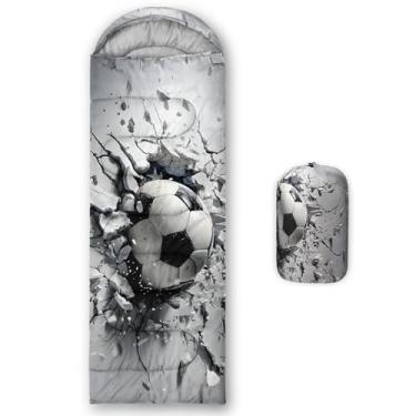 Imagem de QOOMO Sacos de dormir impermeáveis para esportes de futebol para adultos e crianças, sacos de dormir impressos para acampamento, clima quente e frio, leve, viagem e ao ar livre, equipamentos de