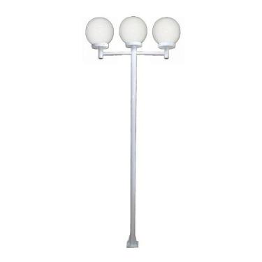 Imagem de Poste Luminária Triplo Glob Braço Reto Branco 3mt - OURO MINAS