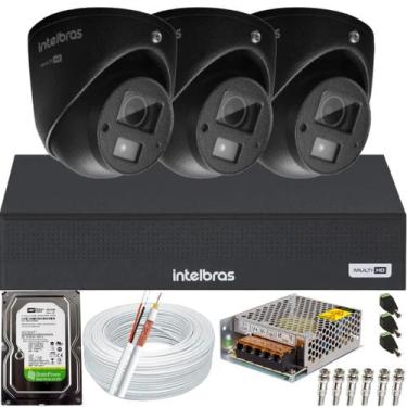 Imagem de Kit Intelbras 3 câmeras 3220D mini black áudio mic Full Hd Dvr 04 cana