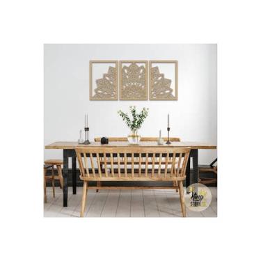 Imagem de Conjunto de 3 pinturas decorativas Mandala de madeira cortada a laser 