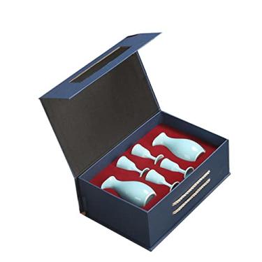 Imagem de JOEUQK Conjunto de 6 peças de saquê, conjunto tradicional de copos de saquê de cerâmica japonesa, design elegante, melhor presente para família e amigos, com 4 copos de saquê, 2 potes de saquê