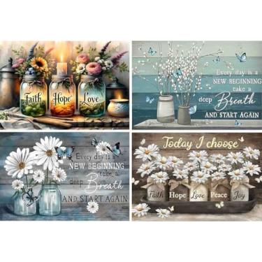 Imagem de Pacote com 4 kits de ponto cruz de flores para adultos iniciantes, kits de ponto cruz contado, costura impressa, padrões fofos, dimensões, bordado, artesanato, kits de bordado para adultos iniciantes