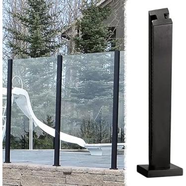 Imagem de Postes De Balaustrada Braçadeiras De Poste De Corrimão De Vidro Preto Resistência A Altas Temperaturas Balaustrada De Vidro Quadrado Poste De Corrimão, Black Mid Post, H-110cm/43.3in