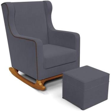Imagem de Poltrona De Amamentação Com Balanço E Puff Mavie L02 Suede Cinza - Lya