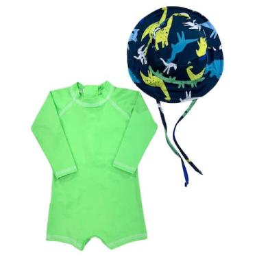 Imagem de Macaquinho Bebê Proteção Solar Uv 50+ Chapéu Praia Infantil - Fofotinh