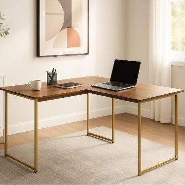 Imagem de Mesa De Escritório Em L Max Industrial Com Pés de Ferro 120x90cm - JM3