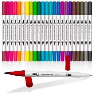 Imagem de Kit Canetas Brush Pen e Ponta Fina Dual Canetinhas Coloridas para Desenho Caligrafia Arte e Lettering Marcadores para Colorir Canetinha e Detalhes Estudantes e Adultos (Canetas Brush Pen 24 Cor)