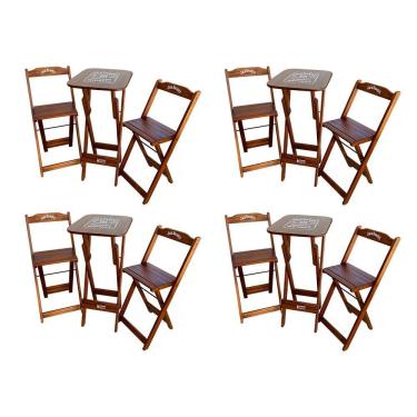 Imagem de Kit 4 Conjuntos Bistrô Mesa Com 2 Banquetas Dobráveis De Madeira Personalizada Jack - Imbuia