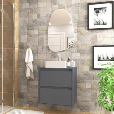 Imagem de Gabinete Para Banheiro Com Cuba E Espelheira Organica 60cm Mdf Grafite Dubai - On Móveis