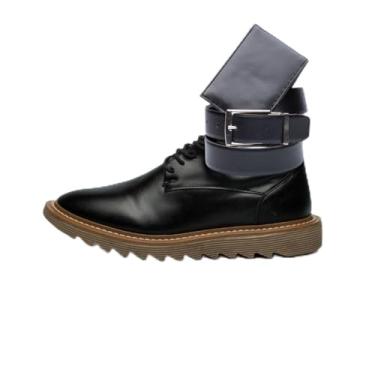Imagem de ThézB Sapato Social Oxford Masculino em Couro Sintético, Sola Tratorada, Estilo Brogue, com Cinto e Carteira, Marrom (Preto Ambar, BR, Adulto, Numérico, 39)
