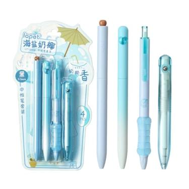 Imagem de lopet 4 peças de canetas de gel perfumadas torcidas, ponta ST de 0,5 mm, tinta preta, refil de aroma de leite de coco, escrita suave, secagem rápida, estudantes, escola, escritório, artigos de