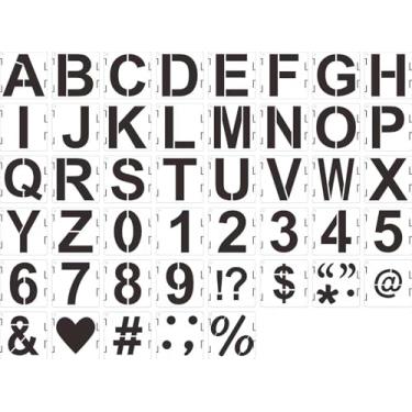 Imagem de Estênceis de letras de 10 cm, números e marcas de pontuação, 45 peças de estêncil de arte do alfabeto, modelos de plástico reutilizáveis para madeira, parede, tecido, rocha, sinalização