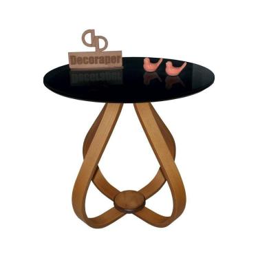 Imagem de Mesa Lateral Cebola Com Vidro 60cm Preto 60cm