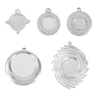 Imagem de Craftora 5 bandejas com pingente de bisel em branco, 5 estilos, configurações de cabochão planas, redondas, 304, configuração de aço inoxidável para fabricação de joias faça você mesmo, cor original