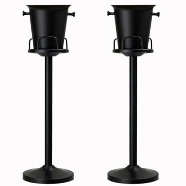 Imagem de Balde de gelo champanhe com suporte de aço inoxidável balde de vinho no suporte cubo de gelo recipiente de gelo balde de gelo para festa casamento cerveja Ktv churrasco bar, 2 pacotes, preto