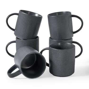 Imagem de famiware Conjunto de canecas de café para 6, Star 473 ml, conjunto de canecas de bufê com alça para café, chá, cacau, leite - conjunto de utensílios de cerâmica de grés, carvão escuro fosco