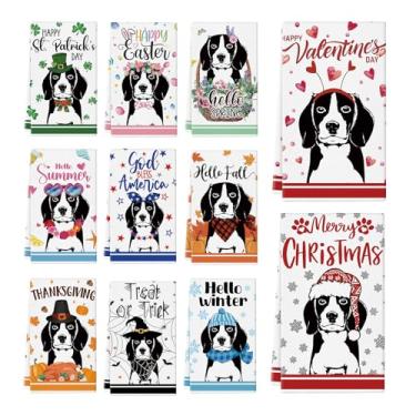 Imagem de Ciazoxa 11 peças de toalhas de cozinha Beagle 35,5 x 53,3 cm, toalha de prato de cachorro, pano de prato de cozinha, toalhas de mão fofas para banheiro, decoração de casa, presente de Natal para