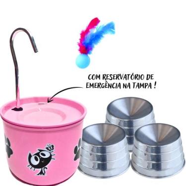 Imagem de Bebedouro Rosa Para Gato com 3 Comedouros Ergonômico - DM SOLUÇÕES