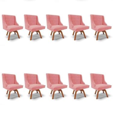Imagem de Kit 10 Cadeiras Estofadas Giratória Para Sala De Jantar Lia Suede Rosê - Ibiza