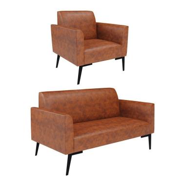 Imagem de Sofá Namoradeira Com Poltrona Pés Villach Marisa Corano Nozes D03 - D'rossi