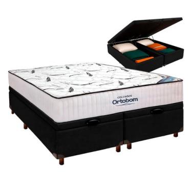 Imagem de Box Bau Blindado Preto + Colchão Queen High Foam Ortobom