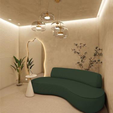 Imagem de Sofá Curvo Sala De Estar Recepção Consultório Amsterdã 250cm Linho Cor Verde