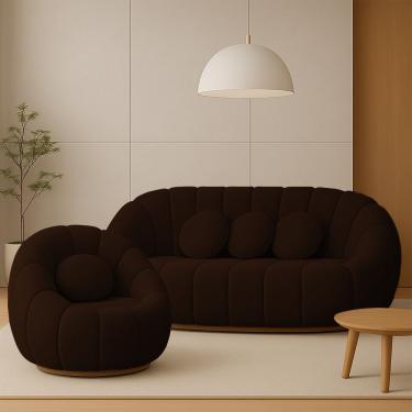 Imagem de Sofá 2 Lugares Com Poltrona Orgânica Fixa Cloud Bouclê Marrom E03 - D'rossi