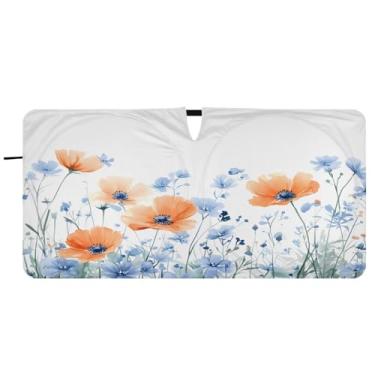 Imagem de Blueangle Aquarela flores silvestres pára-brisas sombra solar - 149.9 cm x 76.2 cm dobrável carro janela frontal blocos pára-sol raios UV viseira de sol (671)