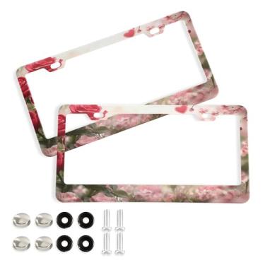 Imagem de SEHANY Molduras de placa de carro rosa dos namorados, capas de moldura de placa de carro de alumínio à prova de ferrugem com orifícios elípticos e parafusos serve para veículos padrão dos EUA tamanho