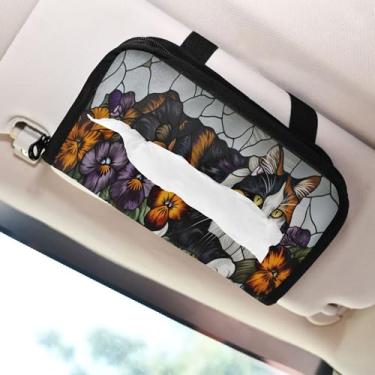 Imagem de SEHANY Porta-lenços de carro de gato fofo, caixa de lenços de papel de carro, suporte de guardanapo retangular dispensador de máscara de carro caixa de lenços de veículo para automóvel universal