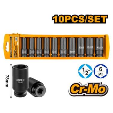 Imagem de Jogo de soquetes de impacto longo com 10 peças INGCO