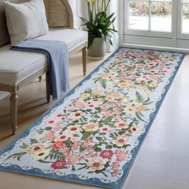 Imagem de HGTRH Tapete de corredor antiderrapante lavável, corredor de cozinha floral ceia veludo de cristal macio tapete longo corredor para entrada hall de entrada, quarto, lavanderia, decoração interna de