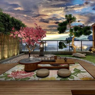 Imagem de Tapete para ambientes externos, 12 x 17 cm, canudo de plástico impermeável, impermeável, tropical, hidrofóbico, não mofado, para deck, anticongelante, resistente a rasgos, tapete têxtil para jardim e