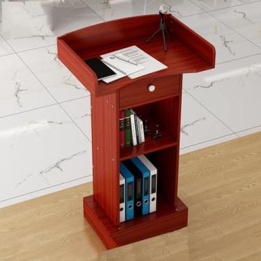 Imagem de Suporte de pódio para ambientes internos e externos, palestras e pódios, púlpito de pódio de madeira maciça para igreja com gaveta e armário de armazenamento, pódio para falar em público para escolas