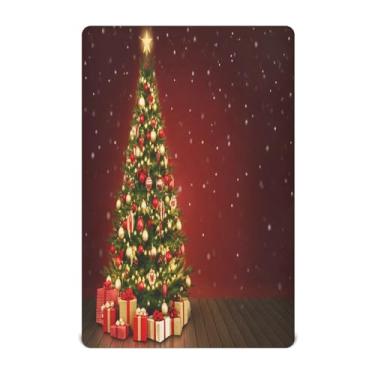 Imagem de Qilmy Lençóis de berço com estampa de árvore de Natal, macio e respirável, de microfibra elástica, lençol com elástico para meninos e meninas, miniberço, 132 x 71 cm, capa de colchão infantil portátil