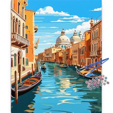 Imagem de JUJUHOOD Italty City Street Paint by Numbers Kit para adultos, Venice Street Adult Paint by Number Kits, tinta acrílica DIY por número em tela para decoração de parede de casa 40 x 50 cm